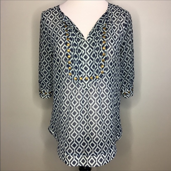 41 Hawthorn Tops - 41 Hawthorn sheer studded v-neck EUC L